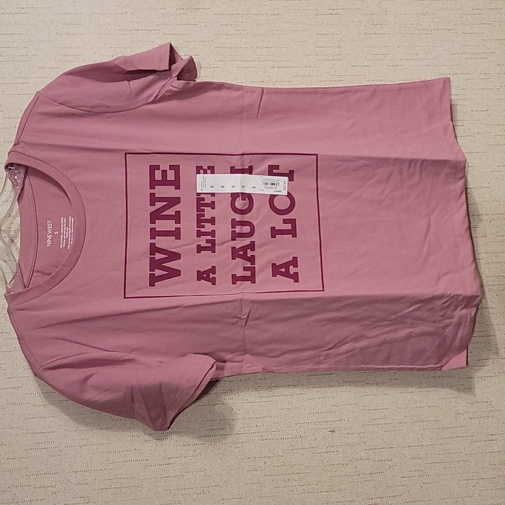 NINE WEST WINE A LITTLE LAUGH A LOT GRAPHIC TEE: MAUVE: NWT: SZ S